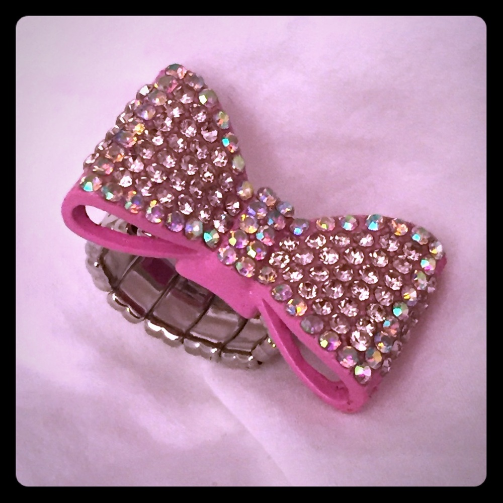 Sparkly Pink Bow Expandable Ring